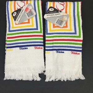 Vintage Cannon Kitchen Dish Towel Set Rainbow Fringe Set of 2 NWT
